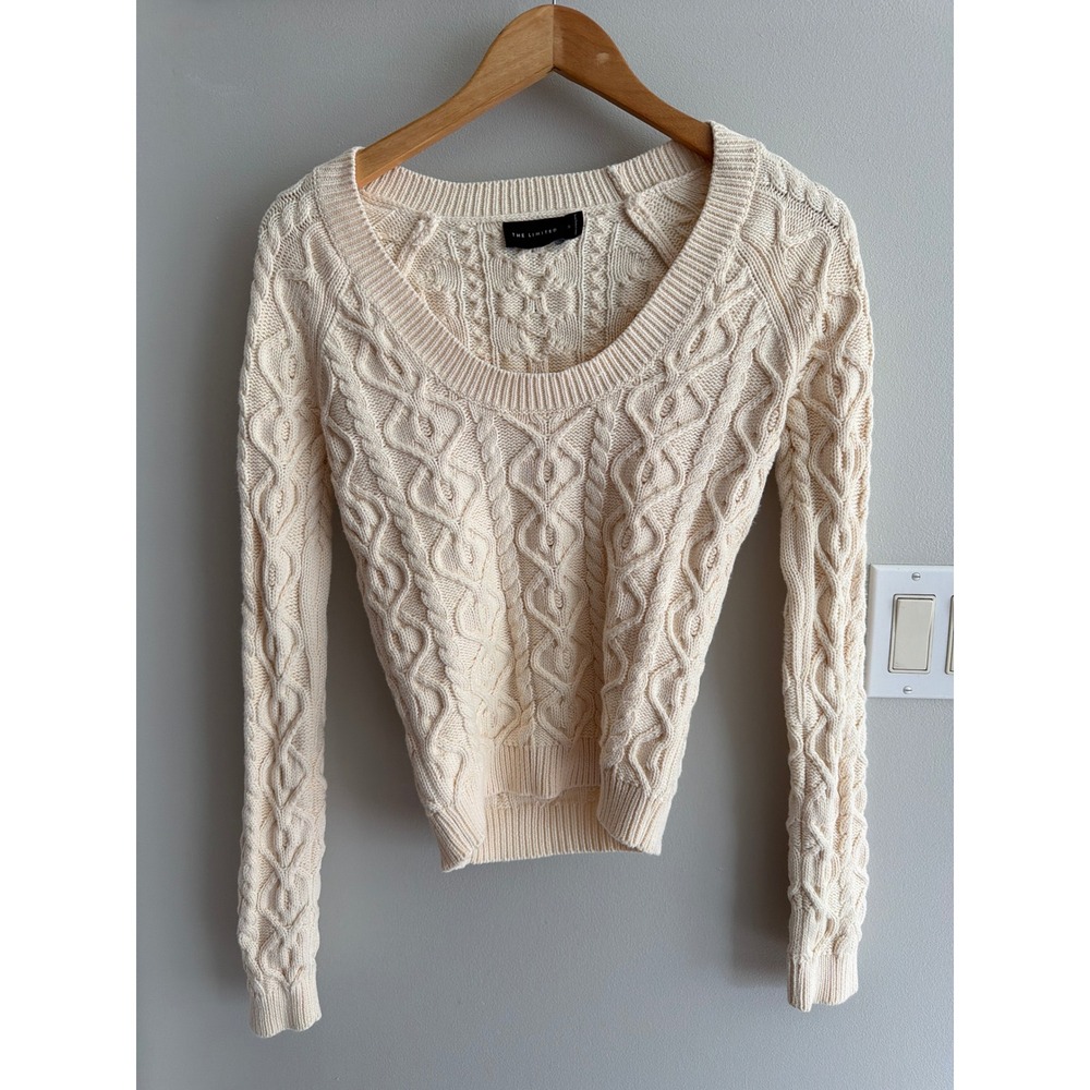 Vintage The Limited Sweater Womens S Cream Cable Knit 100% Cotton Hong Kong 90s